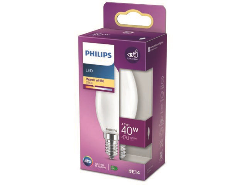 Philips LED-Lampe Classic Candle 4.3W/827 (40W) Frosted E14