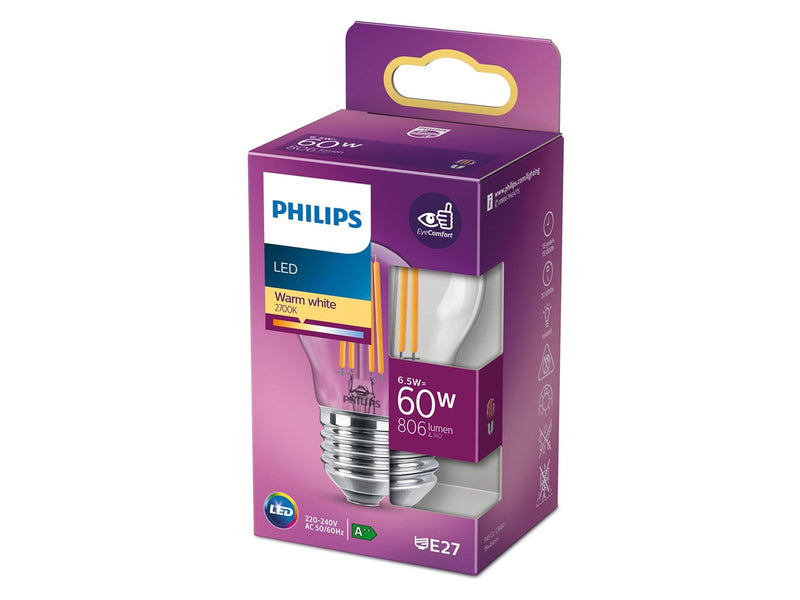 Philips LED-Lampe Classic Candle 6.5//827 (60W) Clear E27