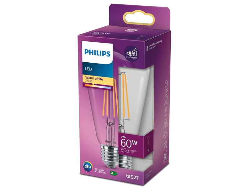 Philips LED-Lampe Classic Edison 7W/827 (60W) Clear E27