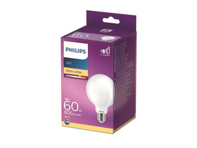 Philips LED-Lampe Classic Globe Ø95 7W/827 (60W) Frosted E27