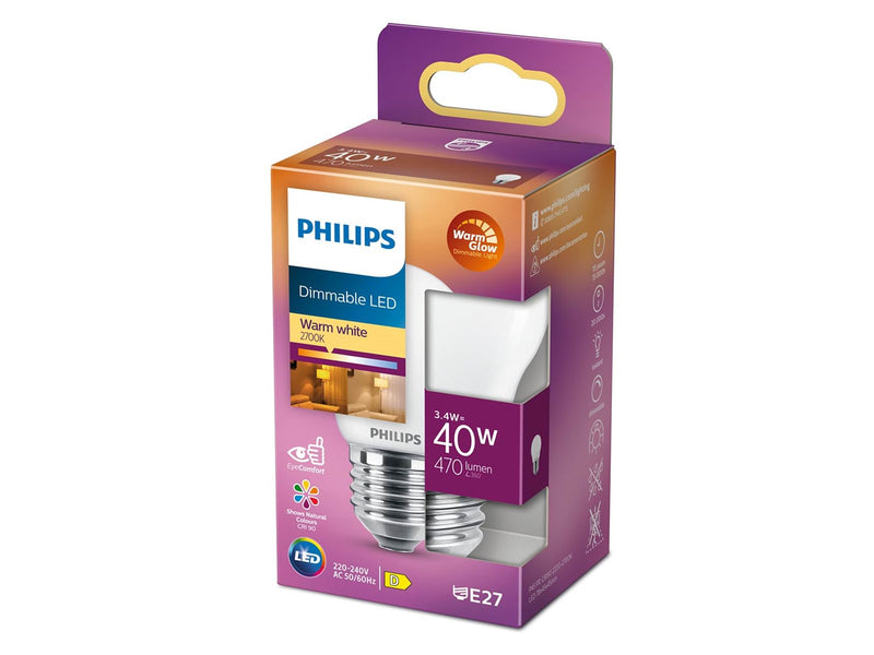 Philips LED-Lampe Classic Krone 3.4W/922-927 (40W) Frosted WarmGlow Dimmable E27