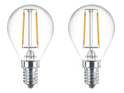 Philips LED-Lampe Classic Mini-ball 2W/827 (25W) Clear 2-pack E14