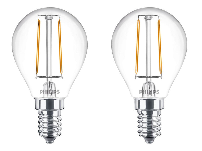 Philips LED-Lampe Classic Mini-ball 2W/827 (25W) Clear 2-pack E14