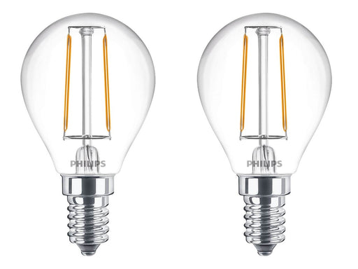 Philips LED-Lampe Classic Mini-ball 2W/827 (25W) Clear 2-pack E14