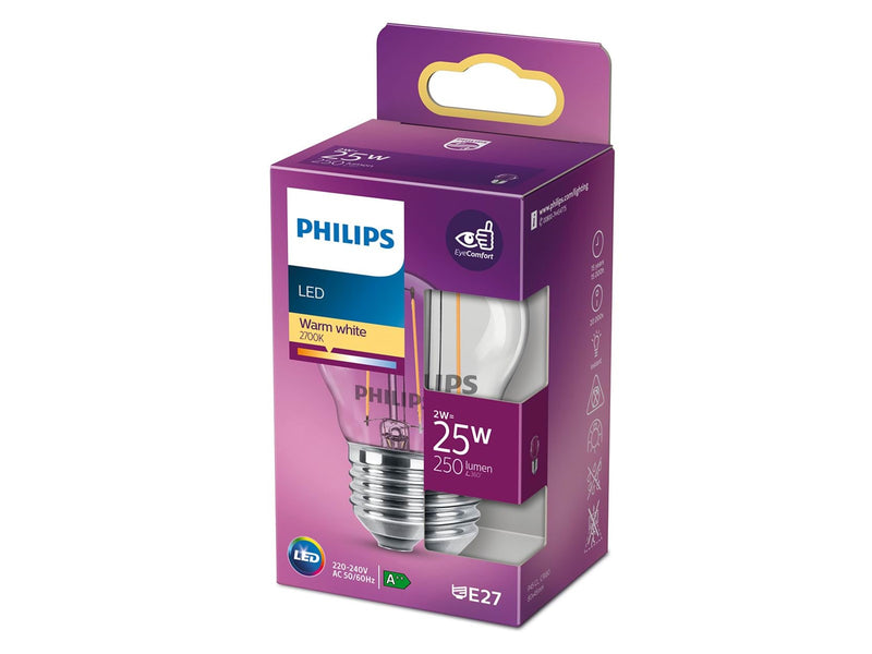 Philips LED-Lampe Classic Mini-ball 2W/827 (25W) Clear E27