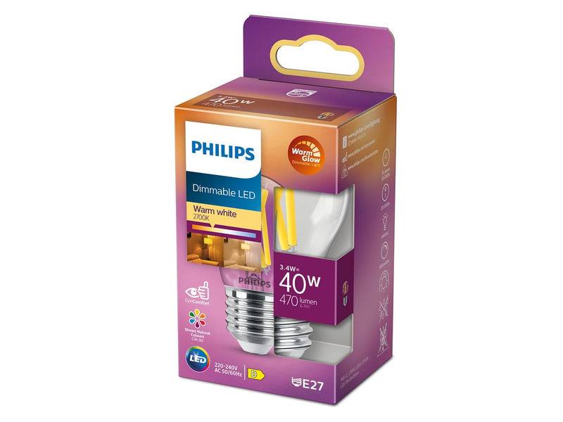 Philips LED-Lampe Classic Mini-ball 3.4W/922-927 (40W) Clear WarmGlow Dimmable E27