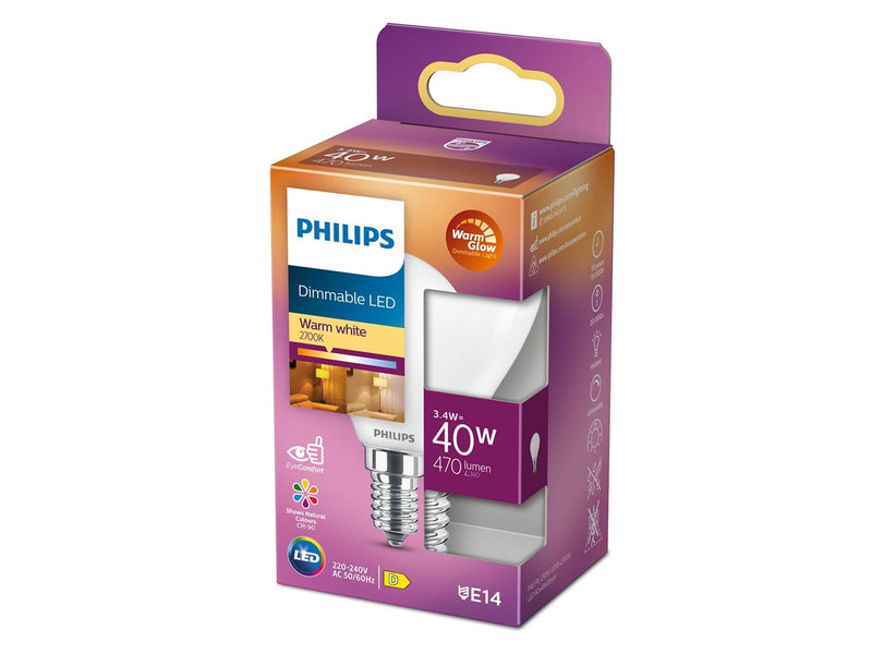 Philips LED-Lampe Classic Mini-ball 3.4W/922-927 (40W) Frosted WarmGlow Dimmable E14