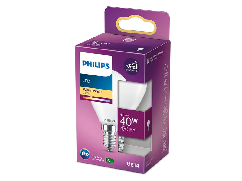 Philips LED-Lampe Classic Mini-ball 4.3W/827 (40W) Frosted E14