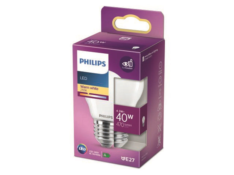 Philips LED-Lampe Classic Mini-ball 4.3W/827 (40W) Frosted E27