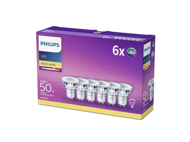 Philips LED-Lampe Classic Spot 4.6W/827 (50W) 36° 6-pack GU10