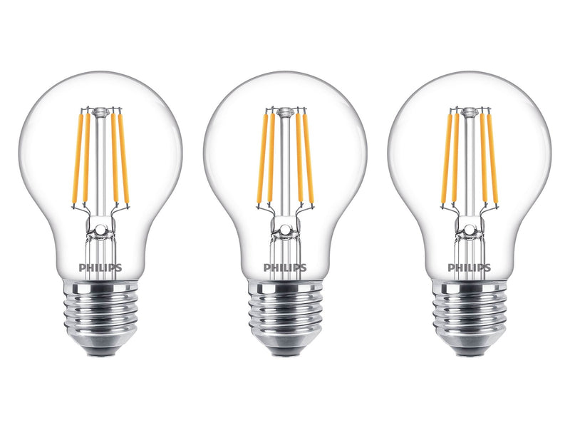 Philips LED-Lampe Classic Standard 4.3W/827 (40W) Clear 3-pack E27