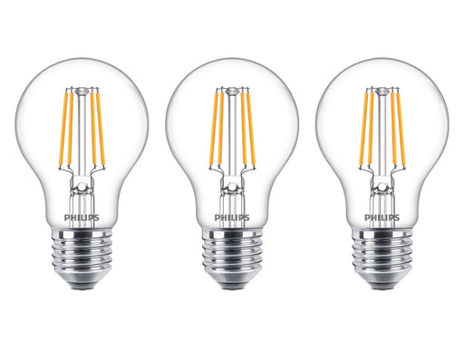 Philips LED-Lampe Classic Standard 4.3W/827 (40W) Clear 3-pack E27