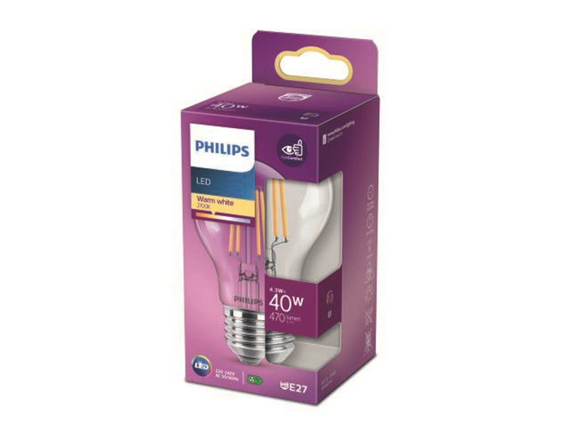Philips LED-Lampe Classic Standard 4.3W/827 (40W) Clear E27
