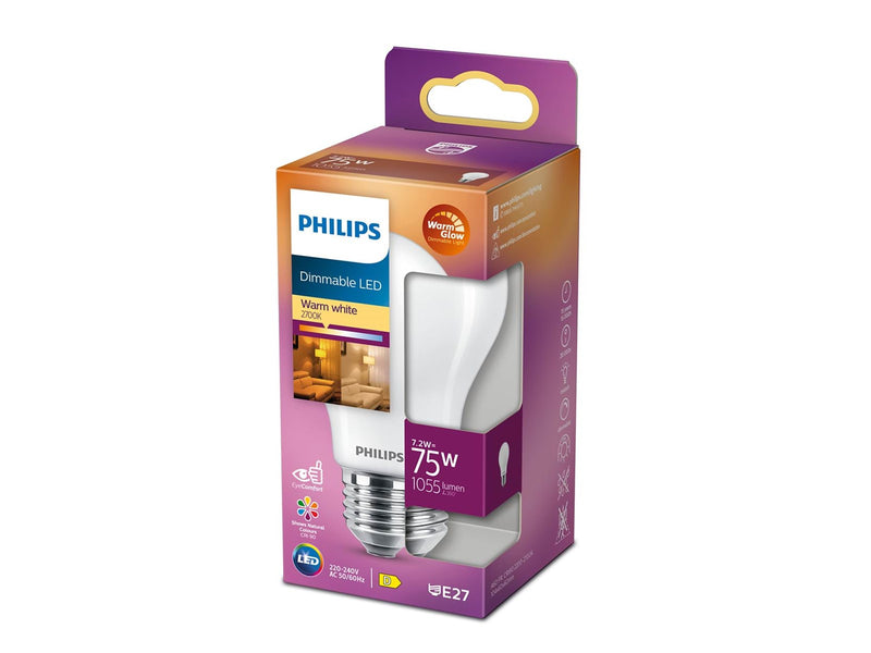 Philips LED-Lampe Classic Standard 7.2W/922-927 (75W) Frosted WarmGlow Dimmable E27