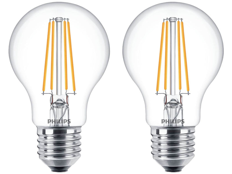 Philips LED-Lampe Classic Standard 7W/827 (60W) Clear 2-pack E27