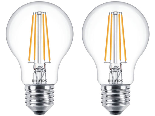 Philips LED-Lampe Classic Standard 7W/827 (60W) Clear 2-pack E27