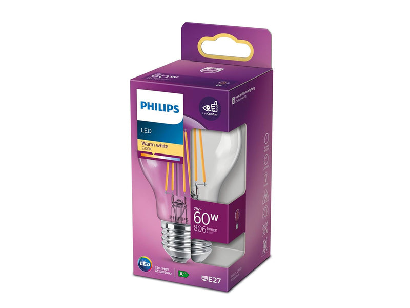 Philips LED-Lampe Classic Standard 7W/827 (60W) Clear E27