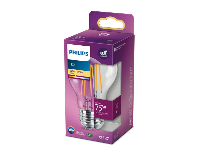 Philips LED-Lampe Classic Standard 8.5W/827 (75W) Clear E27