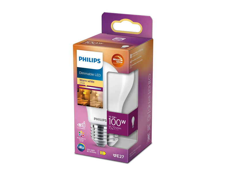 Philips LED-Lampe Classic Standard WarmGlow 10.5W//922-927 (100W) Frosted Dimmable E27