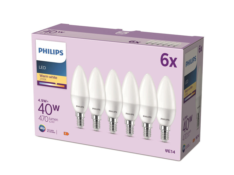 Philips LED-Lampe Kerte 4.9W/827 (40W) 6-pack E14
