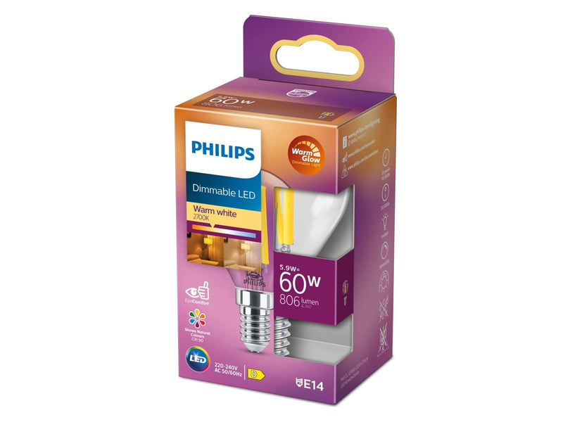 Philips LED-Lampe Mini-ball 5.9W/922-927 (60W) Clear Dimmable E14