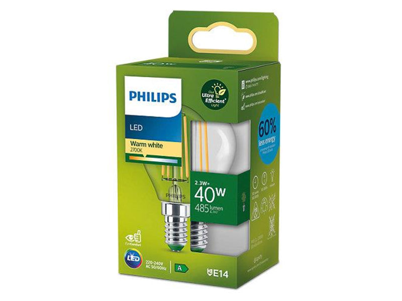 Philips LED-Lampe P45 Mini-ball 2.3W827 (40W) clear E14