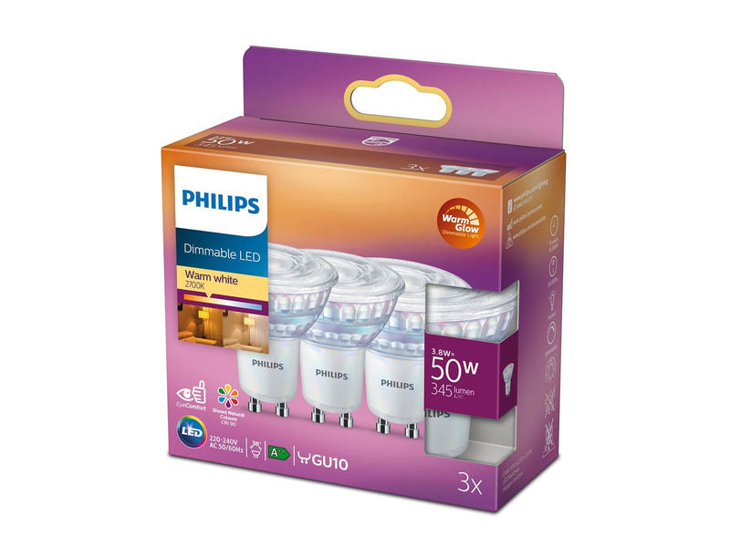 Philips LED-Lampe Spot 3.8W/922-927 (50W) 36° WarmGlow Dæmpbar 3-pack GU10