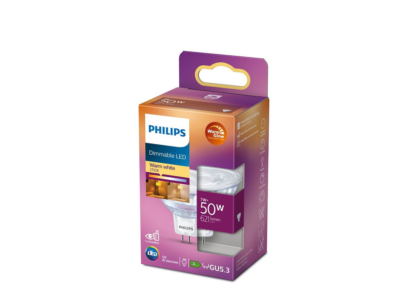 Philips LED-Lampe Spot 7W/822-827 (50W) 12V WarmGlow Dimmable GU5.3