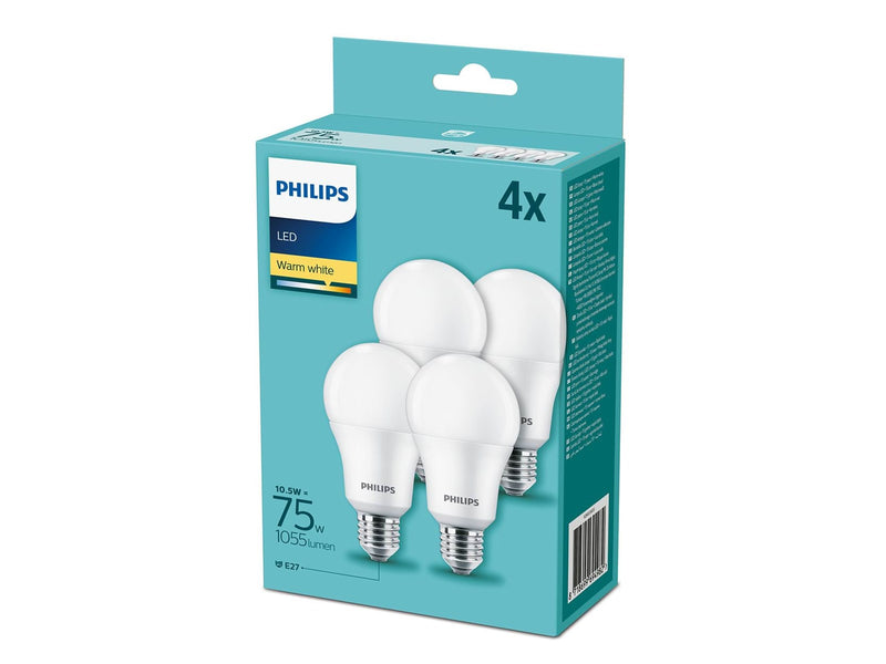 Philips LED-Lampe Standard 10W/827 (75W) Frosted 4-pack E27