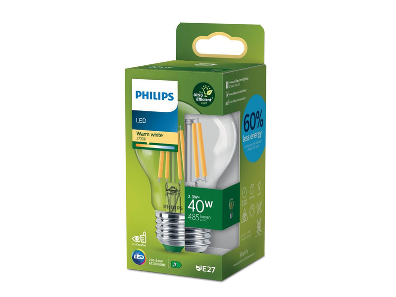 Philips LED-Lampe Standard 2.3W/827 (40W) Clear E27