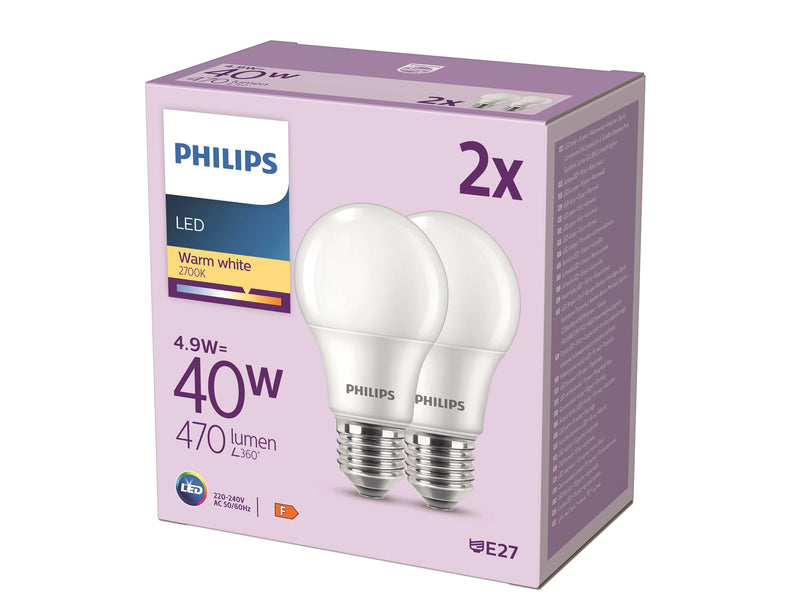 Philips LED-Lampe Standard 4.9W/827 (40W) 2-pack E27