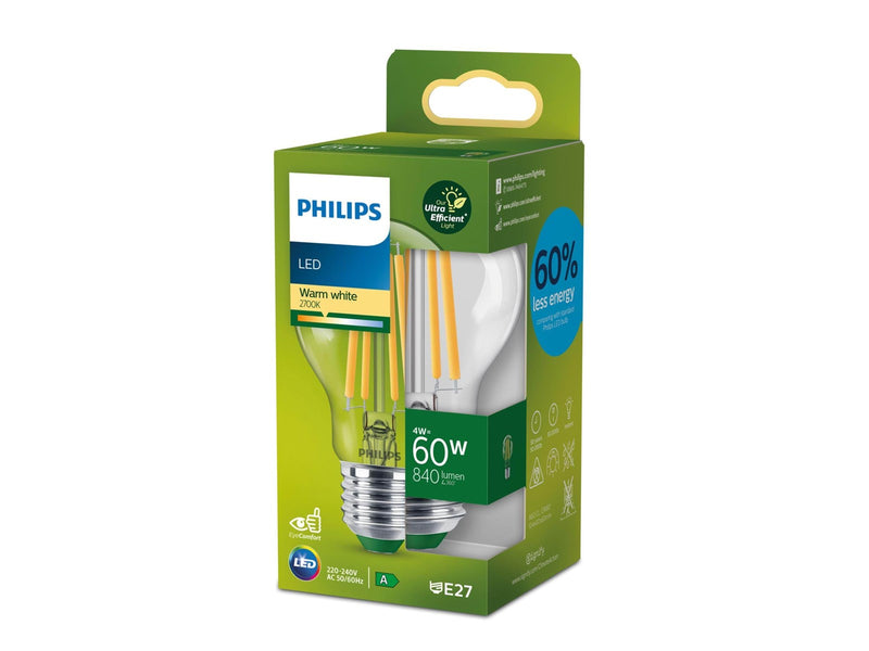 Philips LED-Lampe Standard 4W/827 (60W) Clear E27