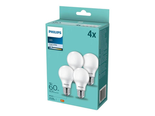 Philips LED-Lampe Standard A60 8W/840 (60W) Frosted 4-pack E27
