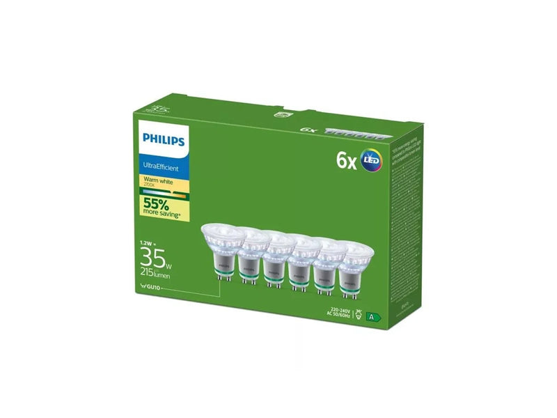 Philips LED-Lampe Ultra Efficient 1,2W/827 (35W) 36° 6-pack GU10
