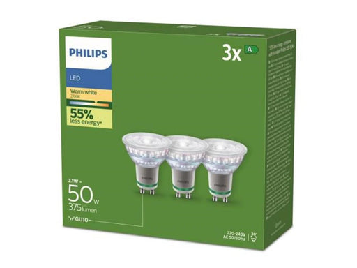 Philips LED-Lampe Ultra Efficient 2,1W/827 (50W) 36° 3-pack GU10