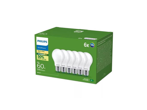 Philips LED-Lampe Ultra Efficient A60 4W/827 (60W) Frosted 6-pack E27