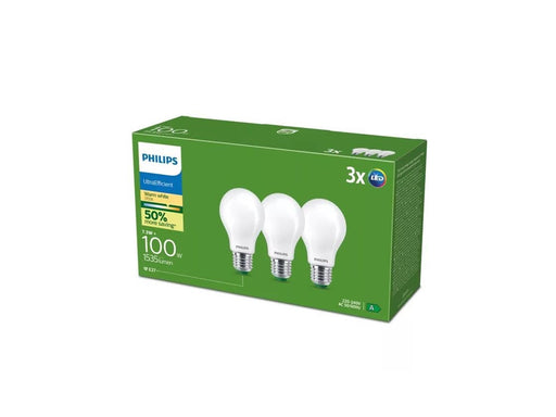 Philips LED-Lampe Ultra Efficient A60 7,3W/827 (100W) Frosted 3-pack E27