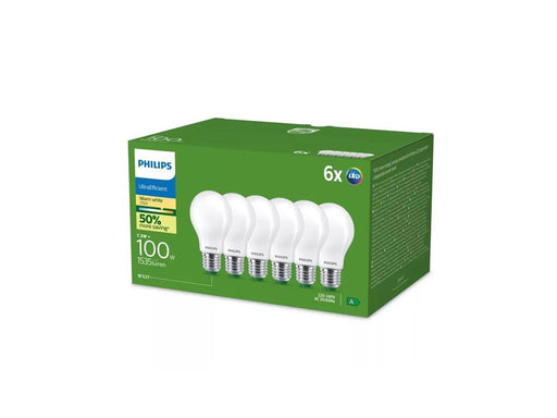 Philips LED-Lampe Ultra Efficient A60 7.3W/827 (100W) Frosted 6-pack E27