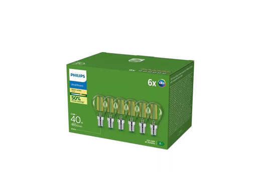 Philips LED-Lampe Ultra Efficient P45 2,3W/827 (40W) Clear 6-pack E14