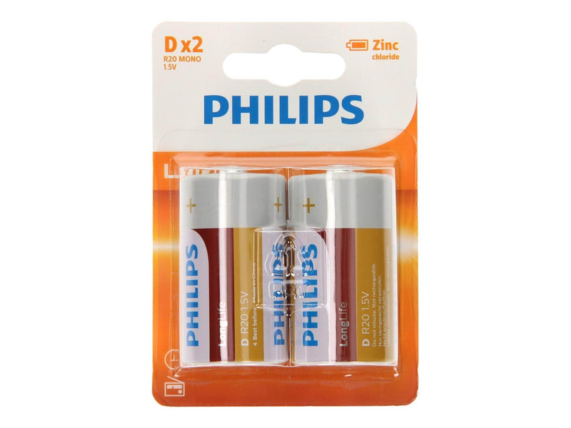 Philips Longlife Battery Zinc D/R20 2pcs.