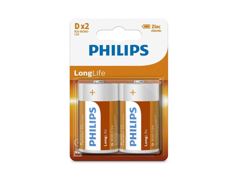 Philips Longlife Battery Zinc D/R20 2pcs.