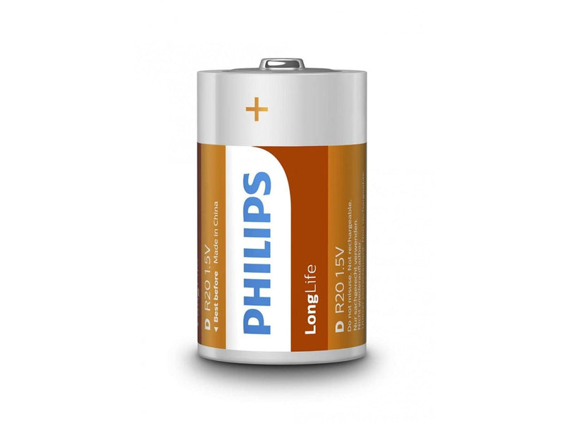 Philips Longlife Battery Zinc D/R20 2pcs.