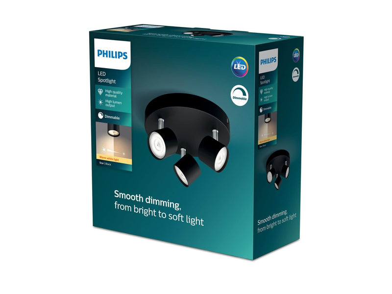 Philips STAR plate/spiral black 3x4.5W SELV Dim