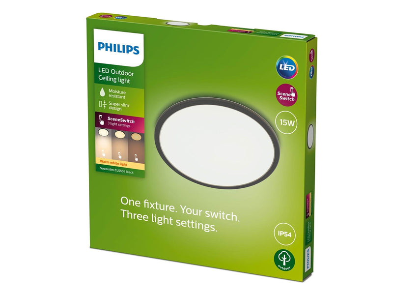 Philips SuperSlim Ceiling SSW 15W 27K Black IP54 WV