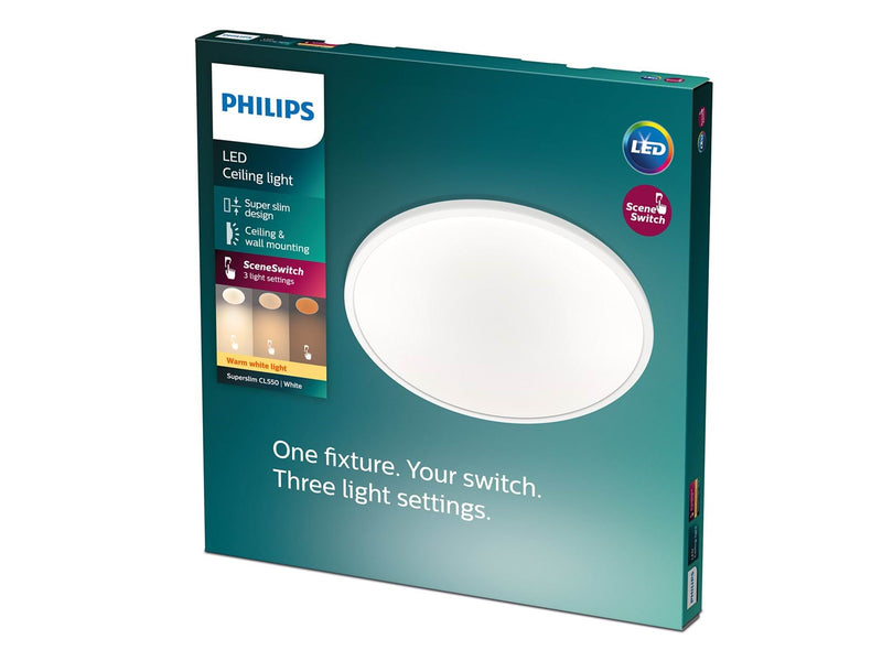 Philips Superslim CL550 Ceiling lamp Ø300 mm LED 18W 2700K SceneSwitch IP20 White