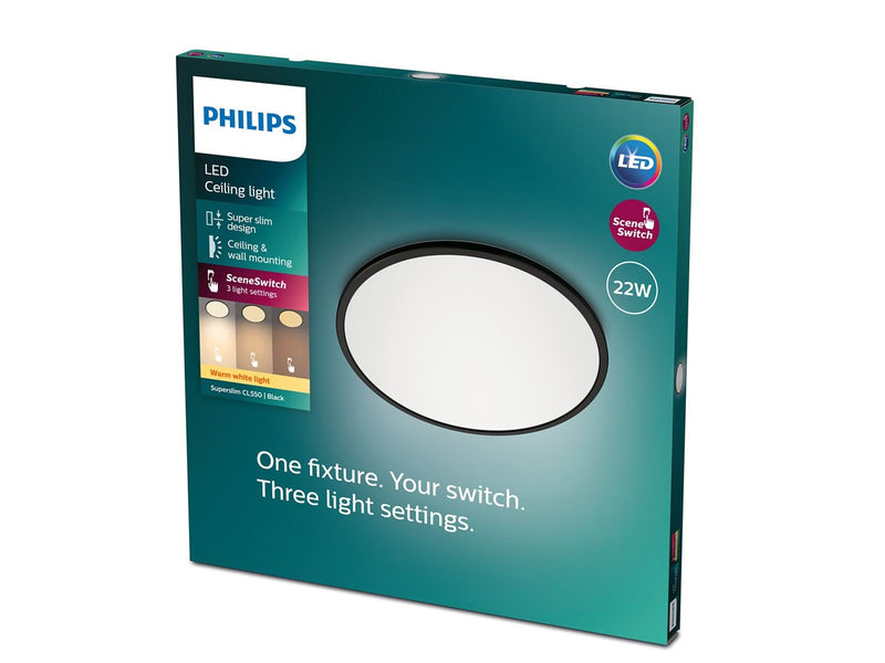 Philips Superslim CL550 Ceiling lamp Ø430 mm LED 22W 2700K SceneSwitch IP20, Black