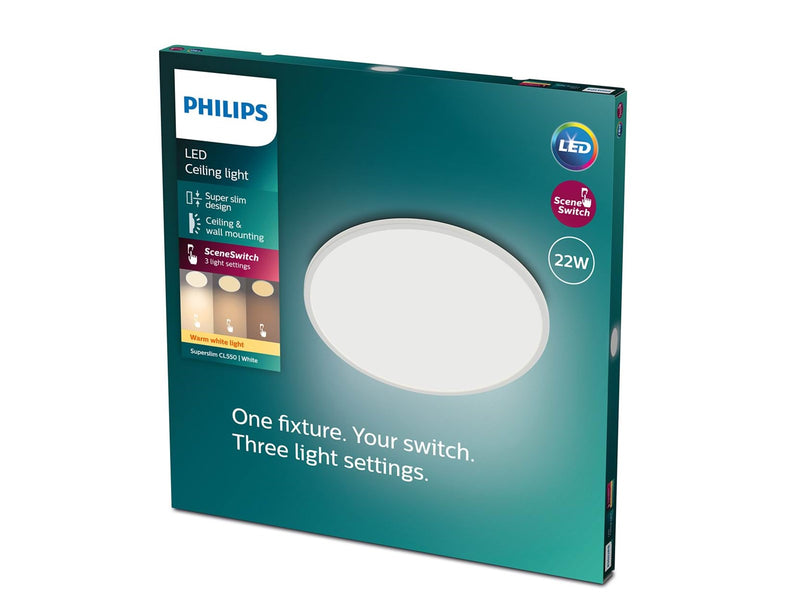 Philips Superslim CL550 Ceiling lamp Ø430 mm LED 22W 2700K SceneSwitch IP20 White