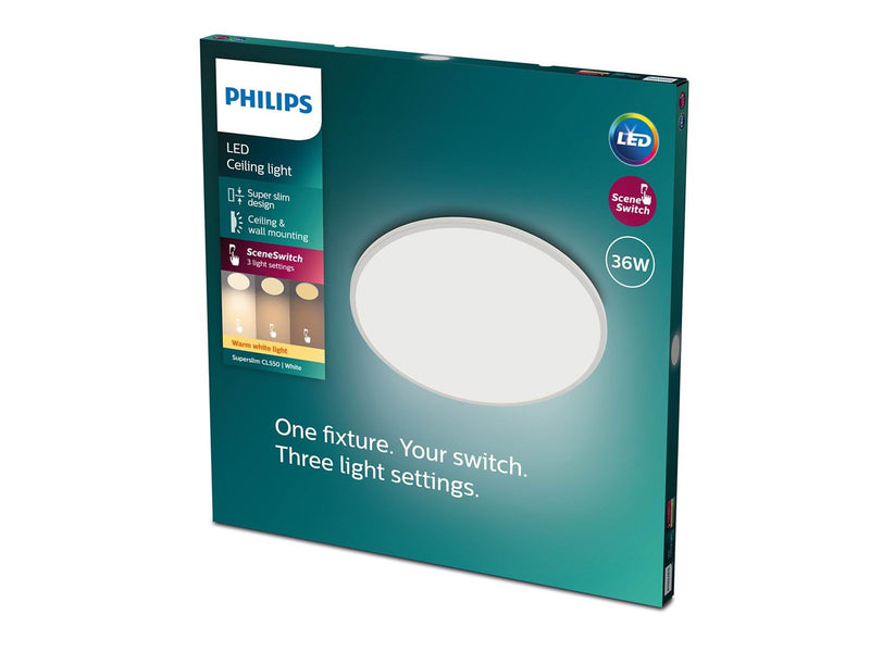 Philips Superslim CL550 Ceiling lamp Ø550 mm LED 36W 2700K SceneSwitch IP20 White