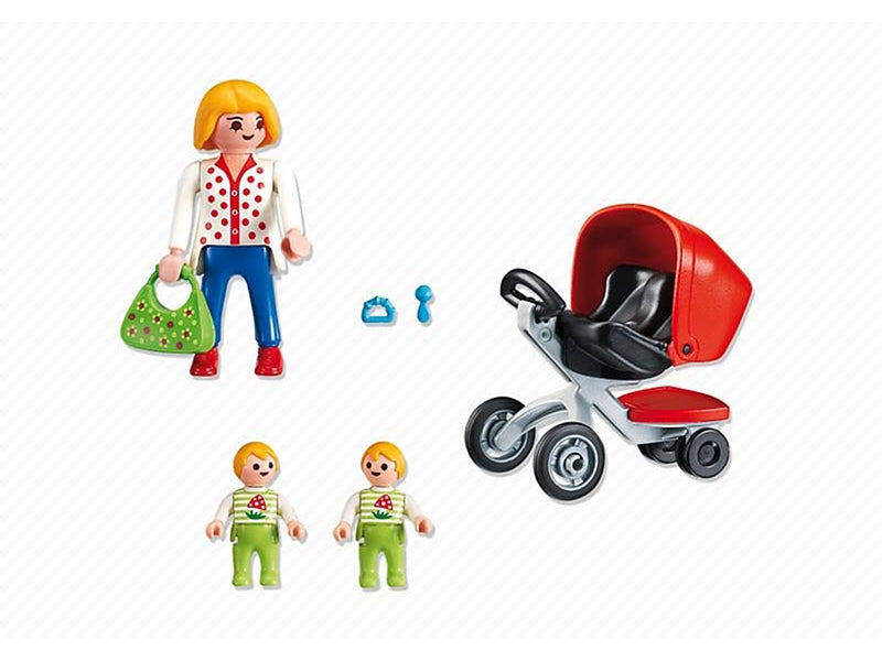 Playmobil Mutter mit Zwillingskinderwagen