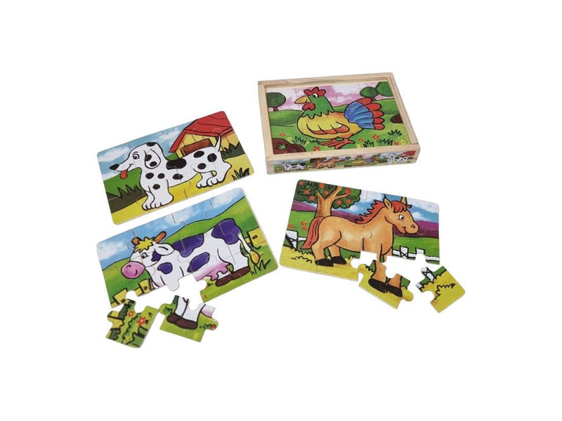 Playwood Four Wooden Jigsaw Puzzles in a Box - 12 Pieces Holz